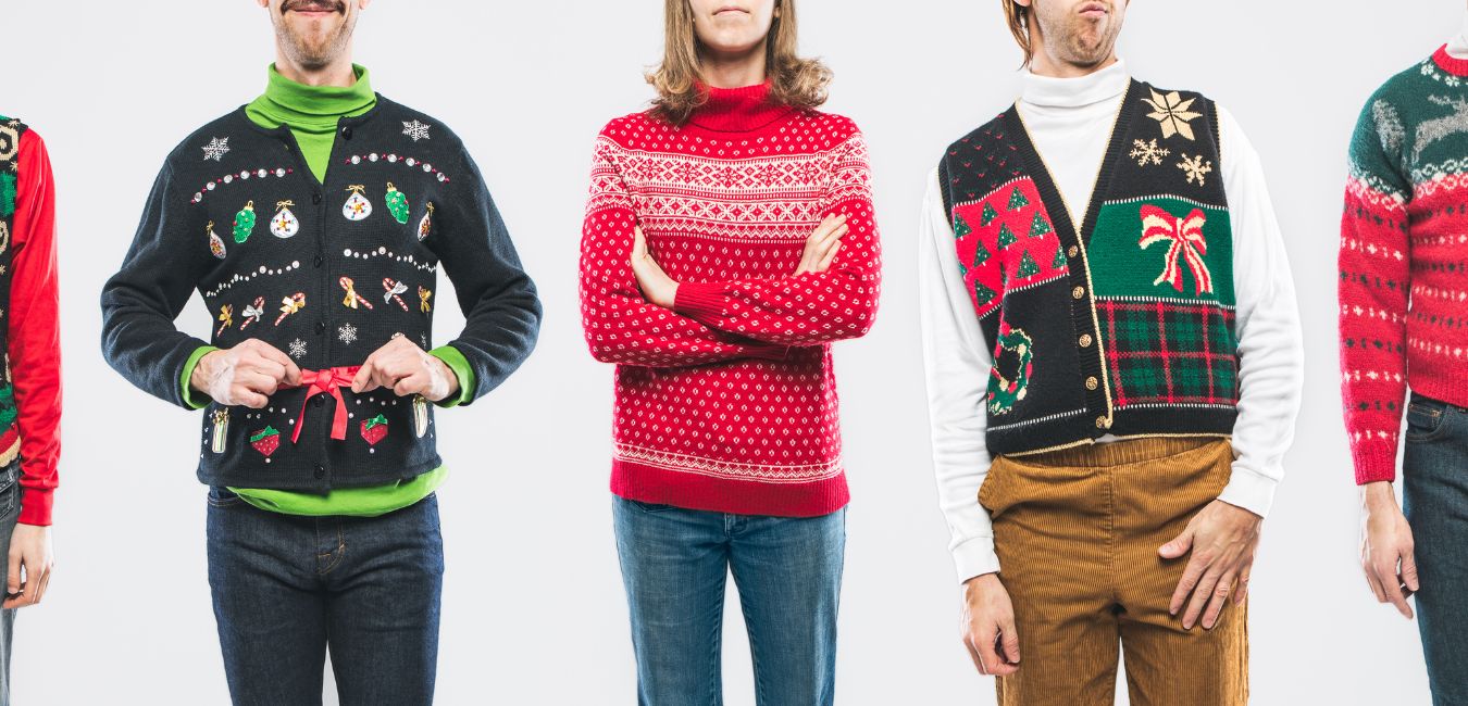 people wear ugly Christmas sweater on party