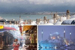 woman walking through the streets of Istanbul in winter