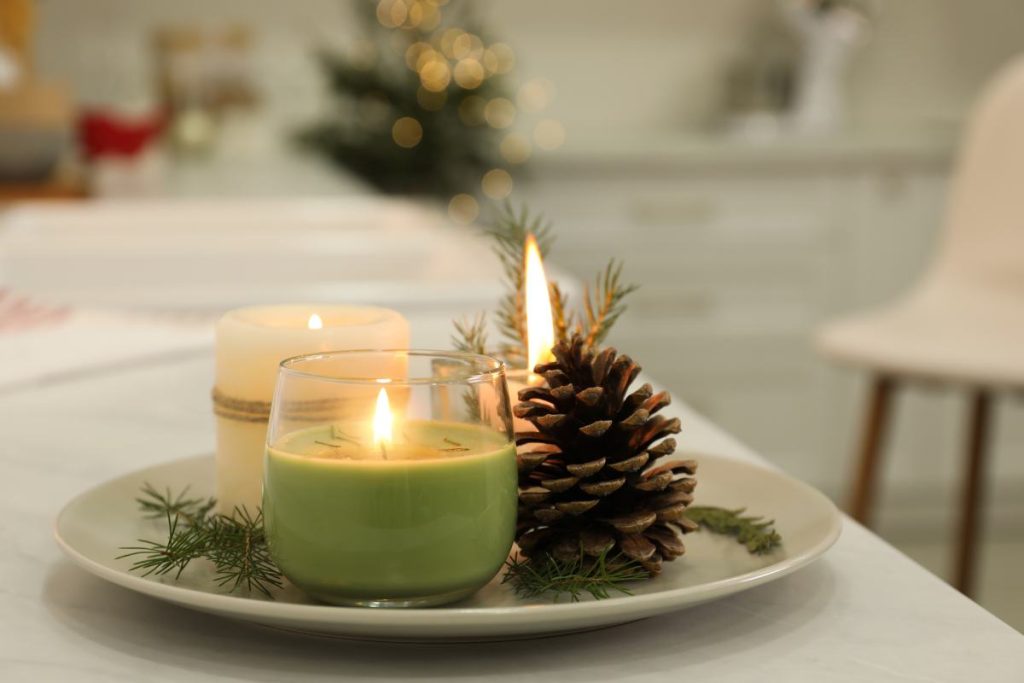 Christmas candle scent - green pine tree candle in glass jar