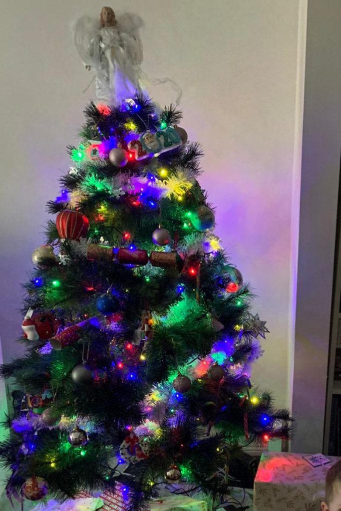 colorful lights on Christmas tree