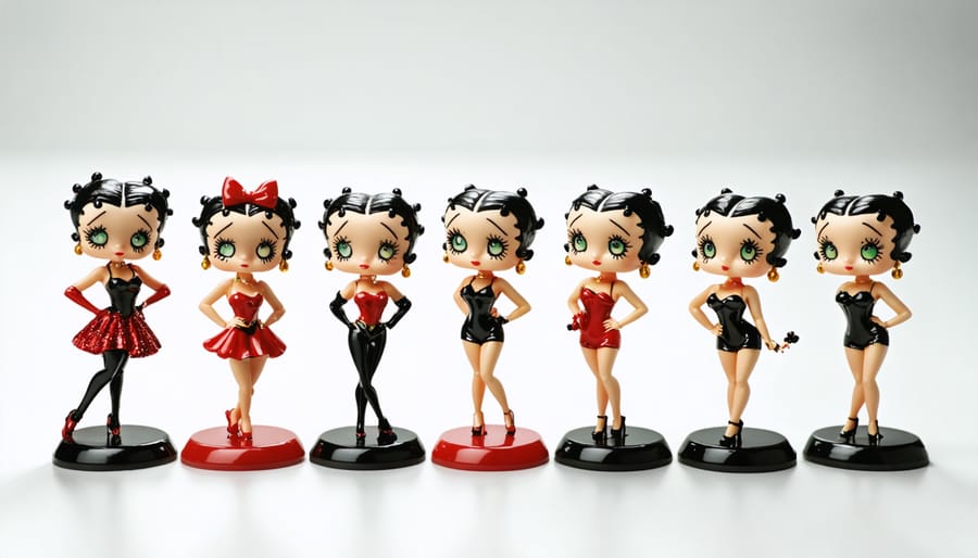 Collection of different Betty Boop Q Posket figures arranged on display shelf