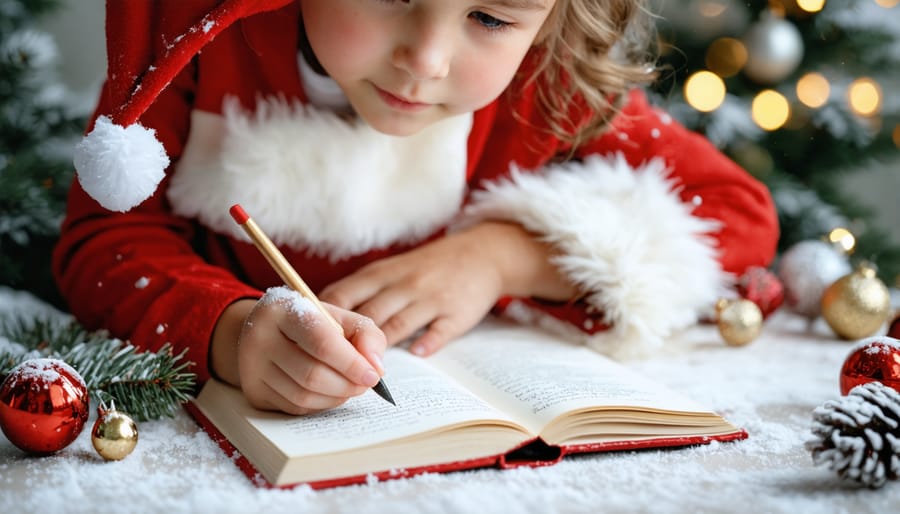 Wall display of children's Christmas writing and artwork