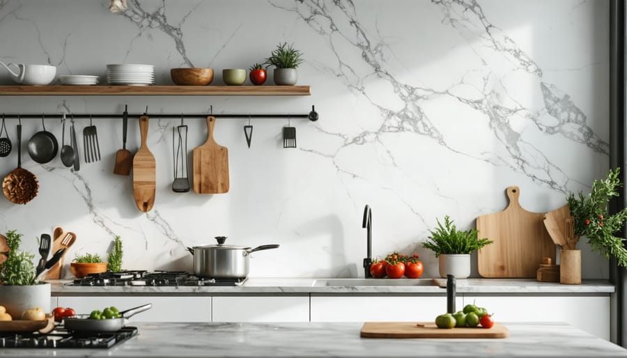 Spotless modern kitchen with shining countertops and clean appliances
