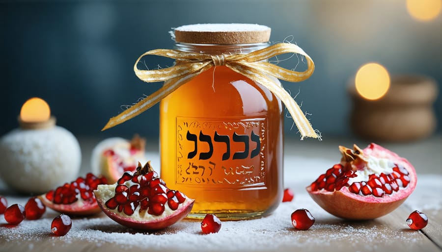 Decorative Rosh Hashanah honey jar with traditional Jewish motifs