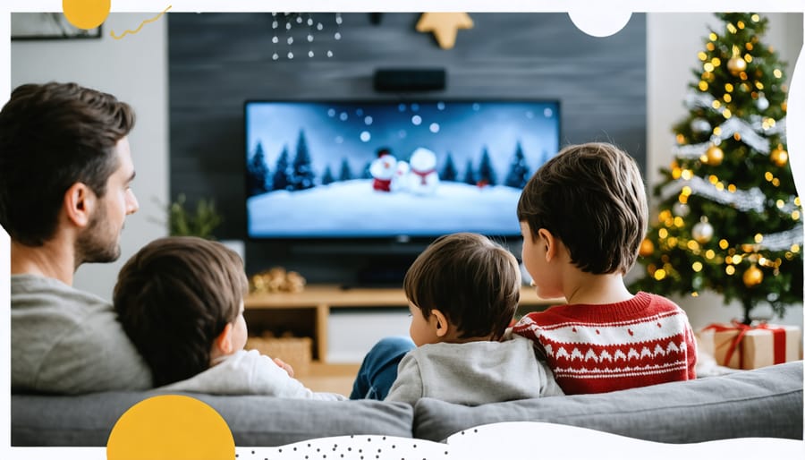 Multiple families enjoying the Nostalgia Critic Christmas Tree episode during holiday celebrations