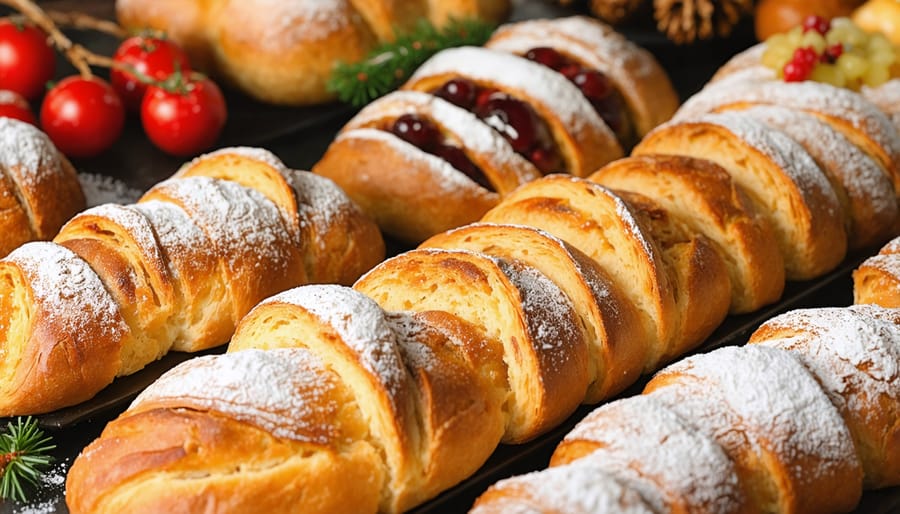 Assortment of traditional holiday breads and desserts from around the world