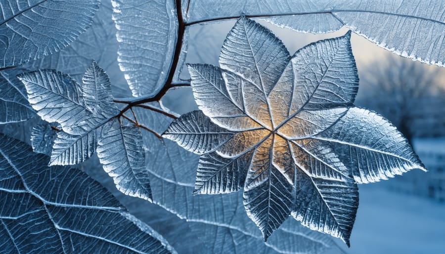 Macro photograph of detailed ice crystal formations