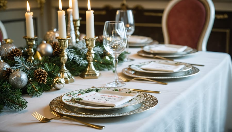 Festive Italian Christmas Eve table setting with red and green decorations