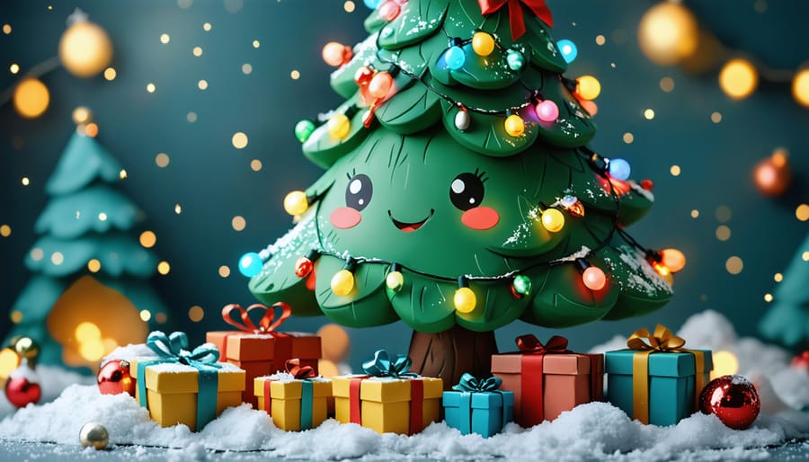 A cartoonish Christmas tree with an expressive face and colorful lights, capturing the humor and holiday cheer of the Nostalgia Critic's iconic review.