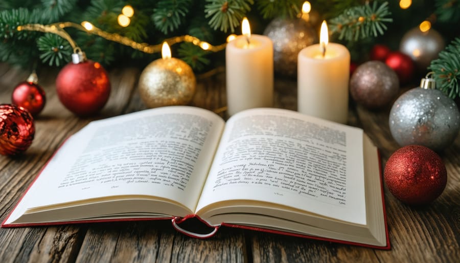 Family sitting in circle holding hands during peaceful gratitude activity with candlelight