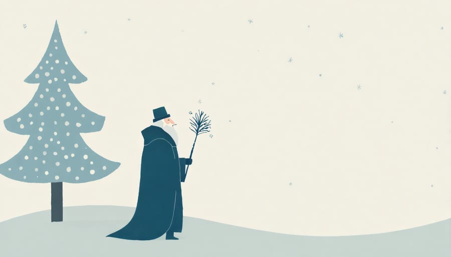 Traditional portrayal of Father Frost in ornate Russian winter costume with staff