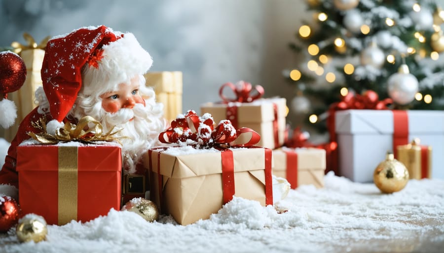 Hands cleaning kitchen counter with holiday-themed cloth in mobile home setting