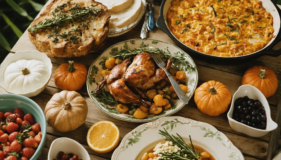 Rustic outdoor table setting with late summer flowers and seasonal produce for September celebration