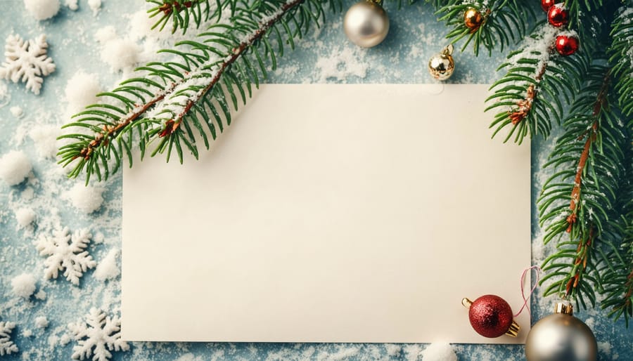 Vintage Christmas cards with handwritten messages on wooden table