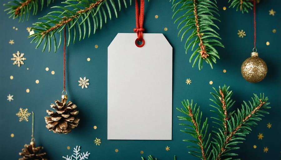 Hand writing a short greeting on a Christmas gift tag