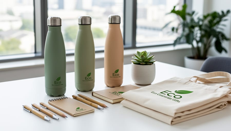 Sustainable Christmas corporate gifts including bamboo accessories, plant seedling, and reusable items