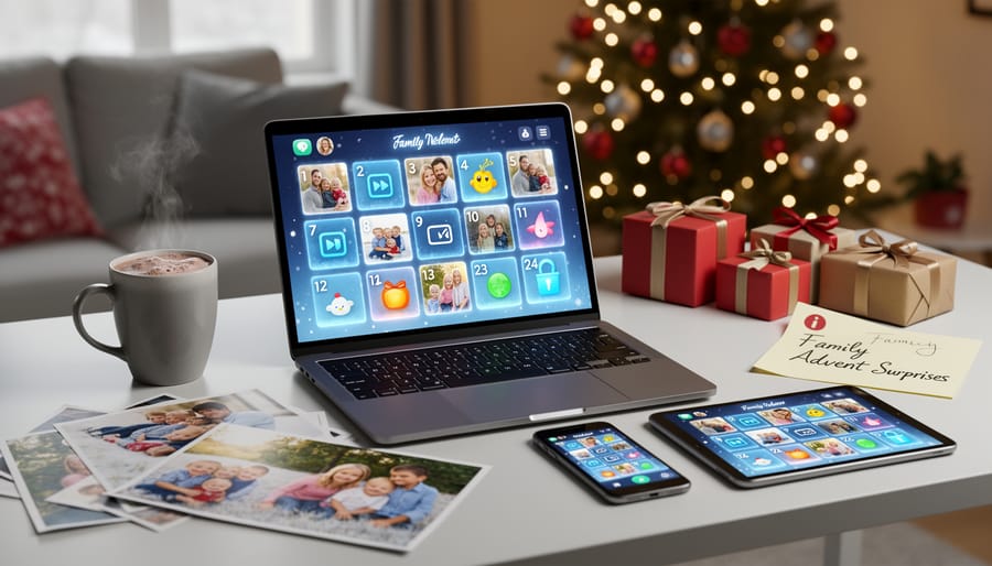 Close-up of hands holding smartphone displaying custom digital advent calendar