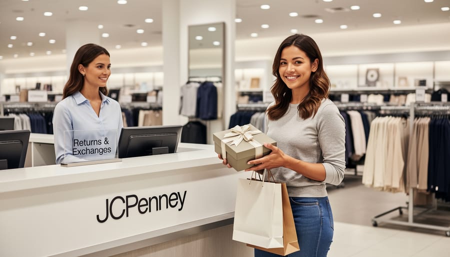 Woman holding gift and gift receipt in JCPenney store