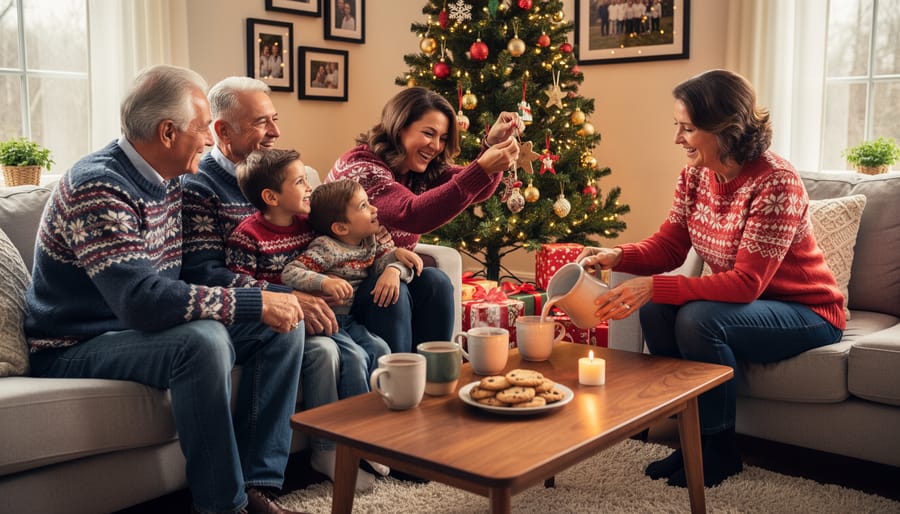 Multi-generational family enjoying quality time together on Christmas with minimal gifts