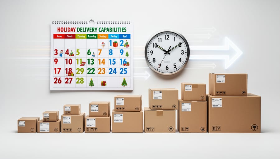 Multiple shipping carrier delivery trucks representing different postal and courier service options