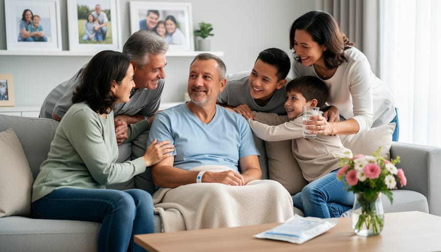 Supportive family member holding hands with recovering loved one