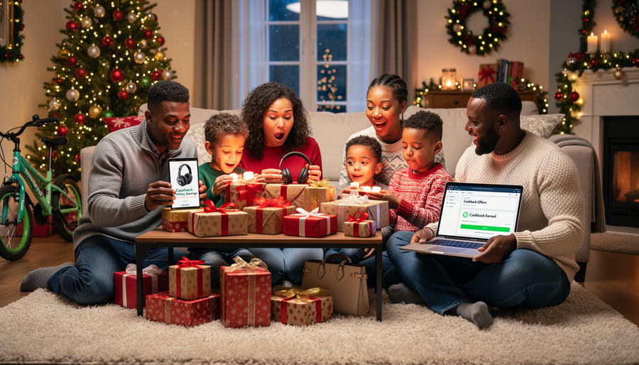 Multi-generational family celebrating Christmas together with gifts and decorations
