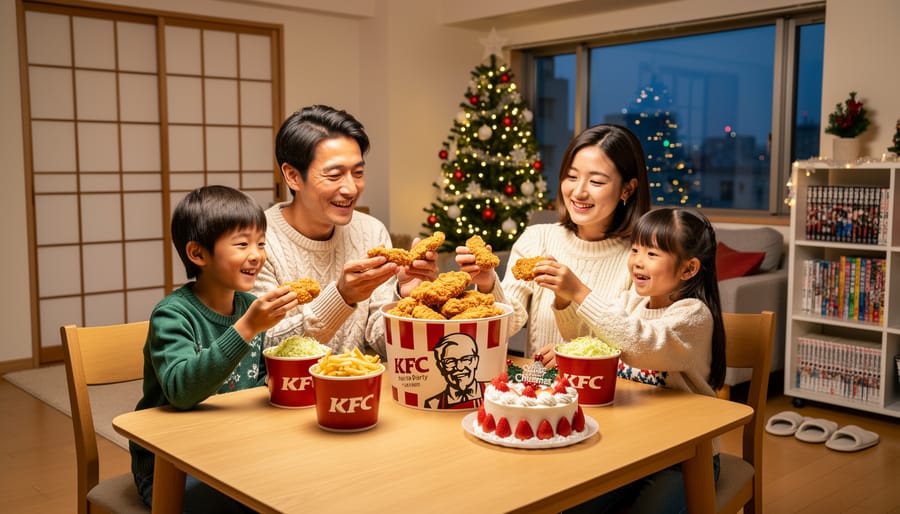 Japanese Christmas KFC meal with festive packaging and holiday decorations