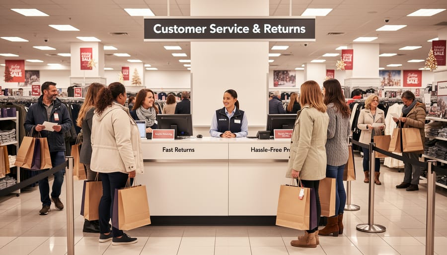 Customer at Kohl's service counter preparing to return holiday gifts