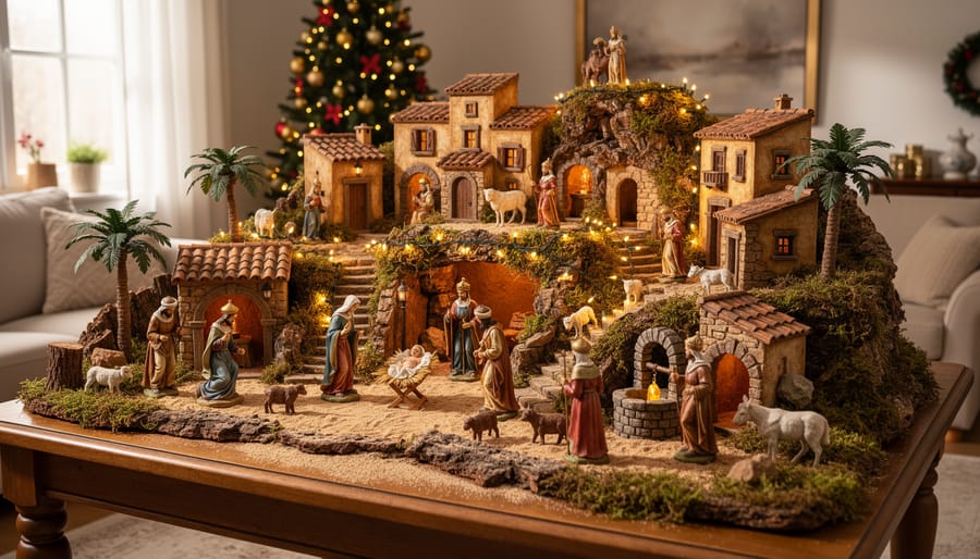 Elaborate Spanish nativity scene with detailed figurines and miniature village