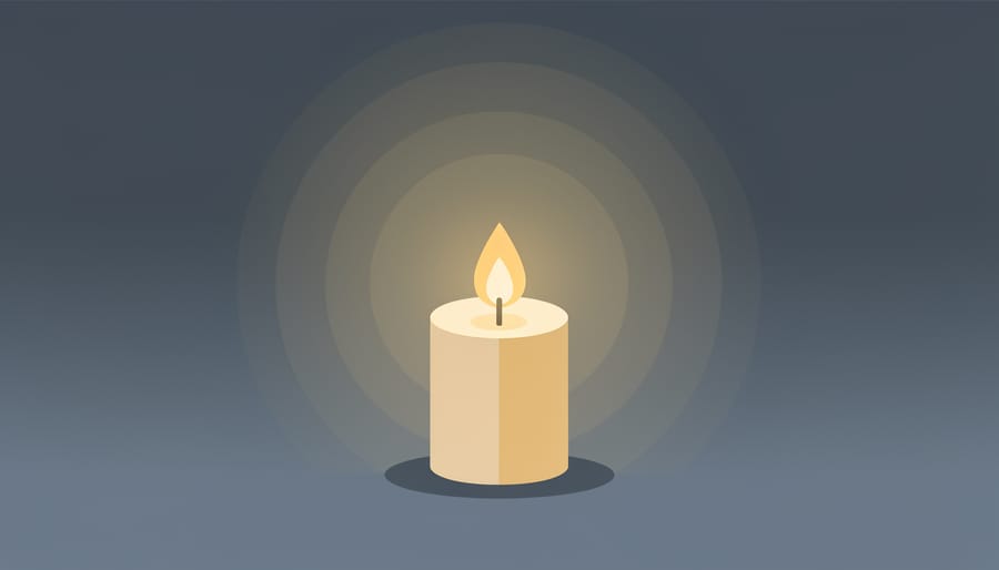 Warm electric window candle glow shining through a curtain in a dark room